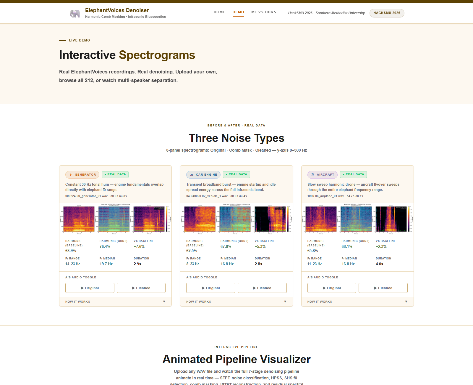 ElephantVoices Denoiser interface, frame 1