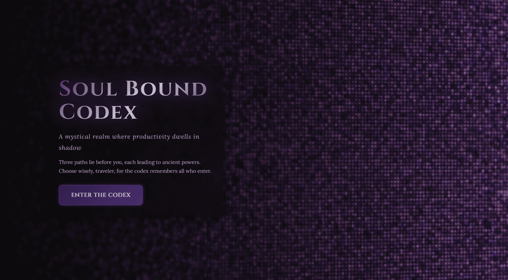 Soulbound Codex interface, frame 1